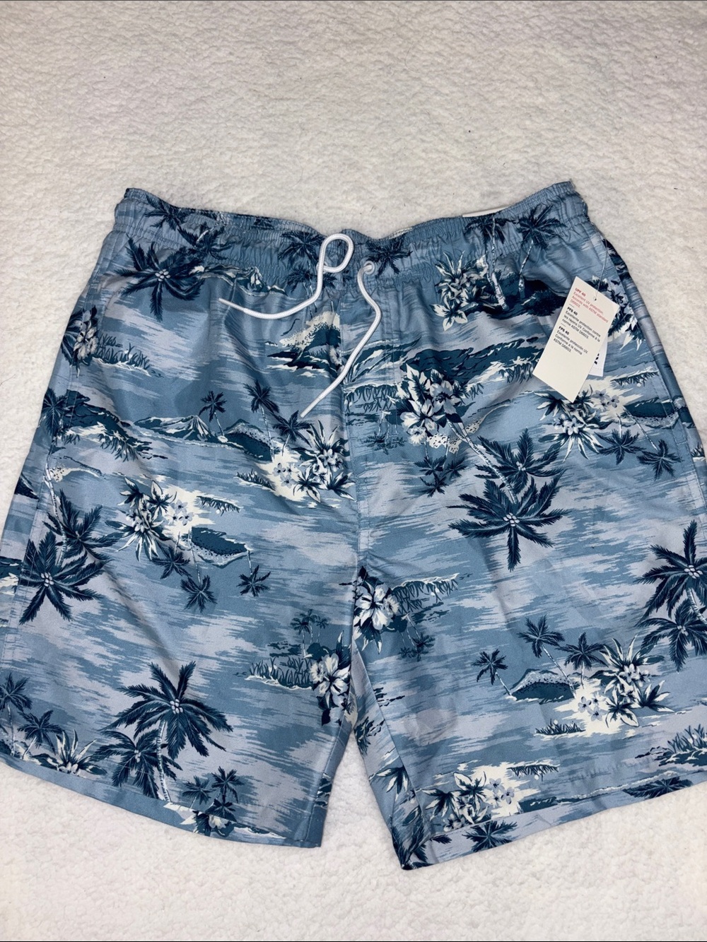 Old Navy medium men’s Light Blue Tropical Swim Shorts with Navy Palm Print